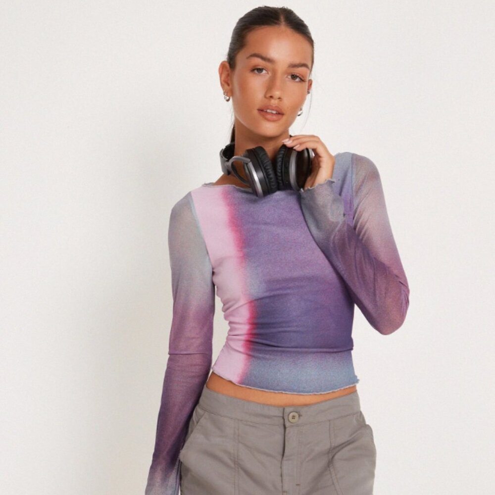 Armali Long Sleeve Top in Mesh Pink Digi Print - M